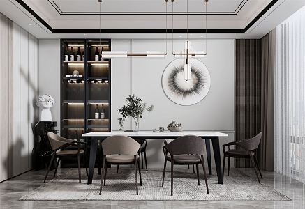 Modern Restaurant Dining Table and Chair Combination Pendant Chandelier 3d model