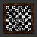 Wooden Frame Chessboard With Black White Squares And Arranged Chess Pieces