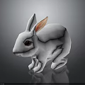 White Rabbit With Red Eyes And Pink Inner Ears Sitting On Dark Reflective Surface