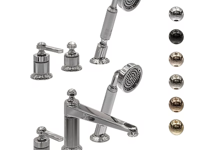 Elegant Chrome Faucet With Dual Handles Spout And Decorative Metal Balls 3d model