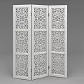 Wooden Three Panel Screen With Intricate Carved Patterns For Interior Decoration 3d model