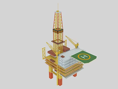 Industrial Equipment Offshore Drilling Platform with Cranes and Support Structures 3d model
