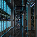 Modern KTV Corridor Interior Design With Blue Lighting And Stylish Decor Elements 3d model