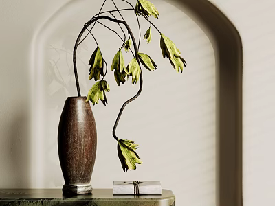 Floral Ornaments Ceramic Vase Green Plant Books 3d model