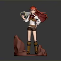 Children's 3D Action Toy Figure With Red Hair Holding Axe Standing On Red Base