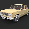 Vintage Light Yellow Sedan Car With Chrome Bumper Round Headlights And Red Interior