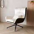 Modern White Leather Office Chair With Brown Backrest And Swivel Base Indoor