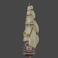 Vintage Wooden Ship With Multiple Masts Golden Sails And Detailed Structure