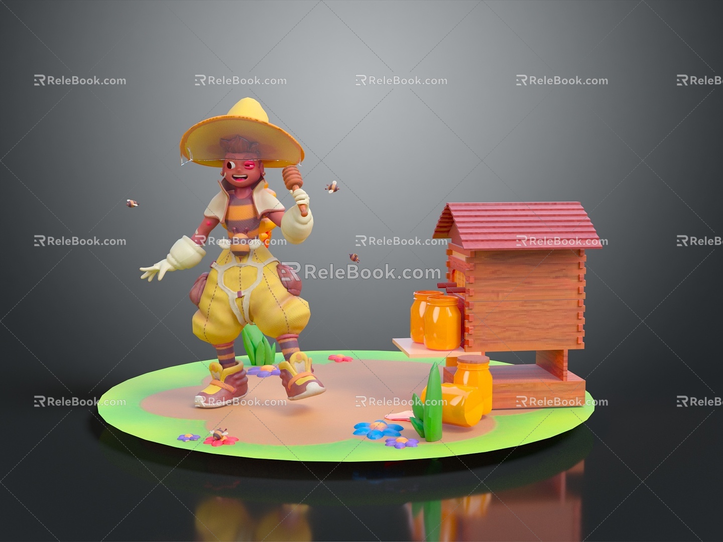 Modern game character cartoon character character bee picker beehive 3d model