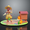 Modern game character cartoon character character bee picker beehive 3d model