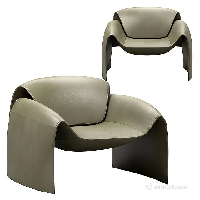 Elegant Modern Beige Leather Leisure Chair with Curved Armrests and Smooth Lines 3d model 