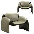 Elegant Modern Beige Leather Leisure Chair with Curved Armrests and Smooth Lines
