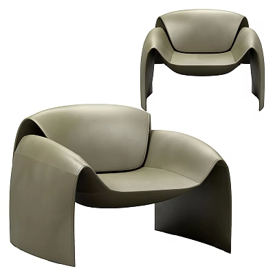 Elegant Modern Beige Leather Leisure Chair with Curved Armrests and Smooth Lines 3d model