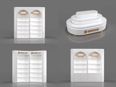 Modern White Retail Display Shelves with Lighting Multiple Layers and Various Styles 3d model