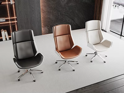 Modern Office Chair With High Back Leather Design In Black Brown White Colors And Metal Caster Base 3d model