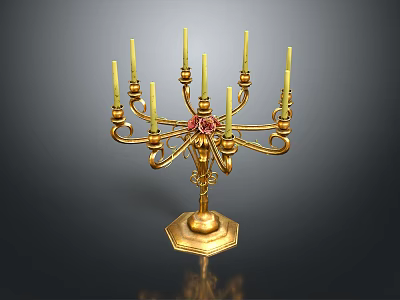Ornate Gold Candelabra With Multiple Candle Holders And Decorative Flower Accent 3d model