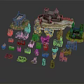 Cartoon Scene With Colorful Castles Houses And Various Detailed Miniature Buildings