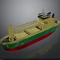 Rustic Cargo Ship as Water Transport with Yellow Green Red Hull Deck and Cabin Reflection