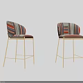 Modern Colorful Striped Upholstered Bar Stools With Golden Metal Legs Contemporary Design