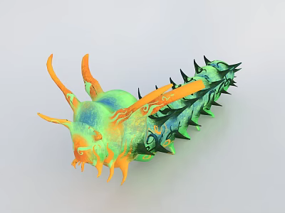 Vibrant 3D Modeled Reptile With Spiked Body Horned Head And Colorful Scales 3d model