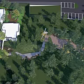 Beautiful Garden Landscape With Green Lawns Trees And Walking Paths