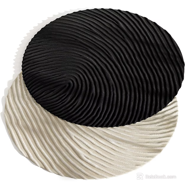 Black And White Textured Round Rugs With Unique Wavy Patterns 3d model 