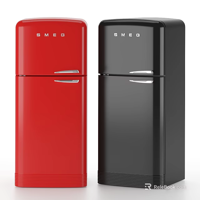 Smeg Vintage Double Door Refrigerators in Red and Black Stylish Design 3d model 