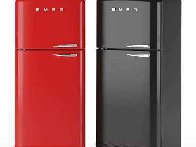 Smeg Vintage Double Door Refrigerators in Red and Black Stylish Design 3d model
