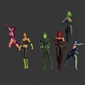 Dynamic Female Action Characters In Jumping Standing Poses With Colorful Costumes
