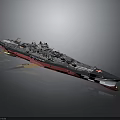 Detailed Military Warship Model With Black Red Hull And Deck Turrets