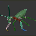 Detailed Green Mantis 3D Model With Long Antennae And Yellow Legs