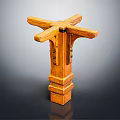 Handcrafted Wooden Pillar With Cross Shaped Top And Natural Wood Finish