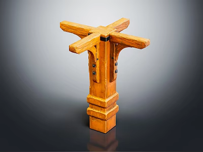 Handcrafted Wooden Pillar With Cross Shaped Top And Natural Wood Finish 3d model