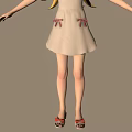 Cartoon Girl With Straw Hat Long Yellow Hair In Light Dress And Red Sandals