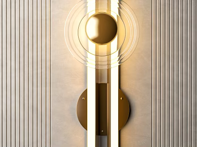 Modern Contemporary Wall Sconce With Circular Brass Design Illuminated On Textured Wall 3d model