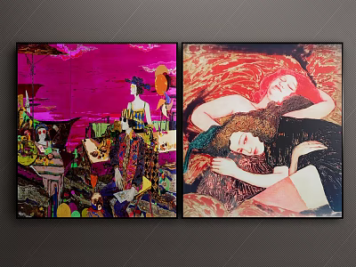 Vibrant Abstract Paintings With Colorful Backgrounds And Figures For Wall Art 3d model