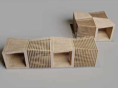 Modern Wooden Stools With Striped Openwork Structure And Contemporary Design Elements 3d model