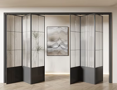 Modern Folding Doors With Glass Panels In Elegant Interior Space 3d model