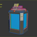 Hexagonal Daily Use Appliance With Brown Blue Body Yellow Black Striped Top And Silver Lid