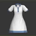 White Dress with Blue Collar Short Sleeves Blue Cuffs and Hem Buttons