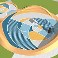 Unique Outdoor Basketball Court With Colorful Geometric Floor Design Surrounded by Greenery