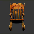 Classic Wooden Rocking Chair with Carved Backrest and Patterned Seat Design