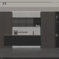 Elegant Modern Kitchen Interior With Gray Wooden Cabinets And Marble Countertop