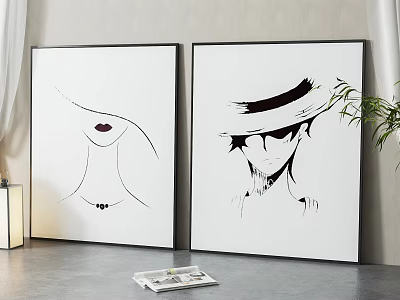 Two Decorative Paintings With Female Lips And Hat Silhouettes For Interior Decor 3d model