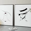 Two Decorative Paintings With Female Lips And Hat Silhouettes For Interior Decor