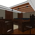 Courtroom Interior With Blue Chairs Wooden Walls Judge Bench Ceiling Lighting And Emblem