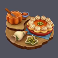Delicious Pumpkin Pie With Whipped Cream And Green Toppings On Wooden Tray