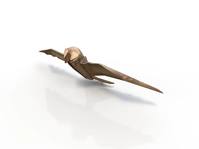 Brown Origami Bird Paper Craft in Flying Pose on White Background 3d model
