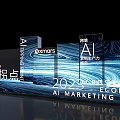 AI Conference Venue With Modern Stage Seating And Digital Background Design