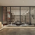 Tea House Interior Featuring Traditional Chinese Lattice Doors And Wooden Furniture